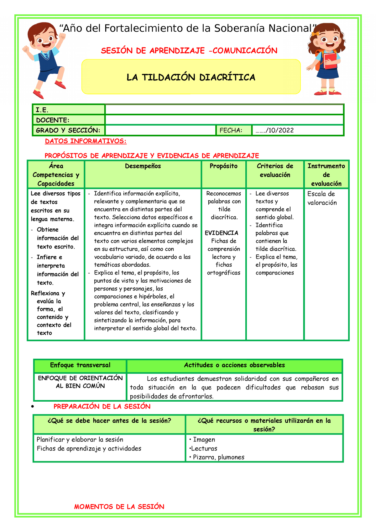 SES- Miércoles-SA-LA Tildacion Diacrîtica - SESIÓN DE APRENDIZAJE ...