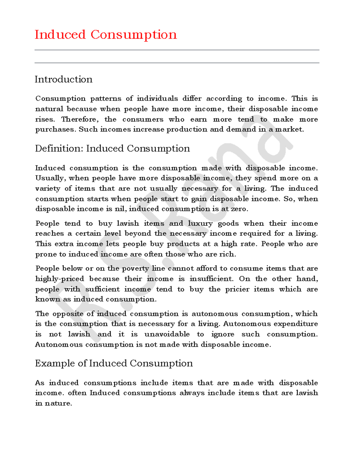 Induced Consumption Induced Consumption Introduction Consumption
