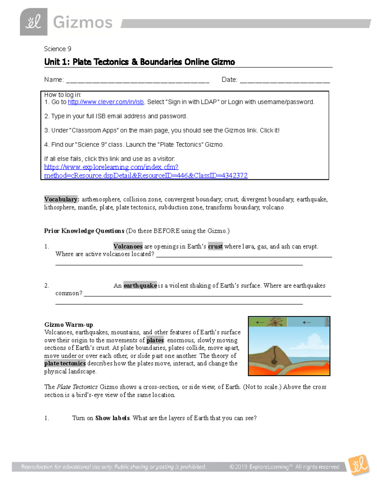 Plate Tectonics and Boundaries Online Simulation Science 9 Unit 1