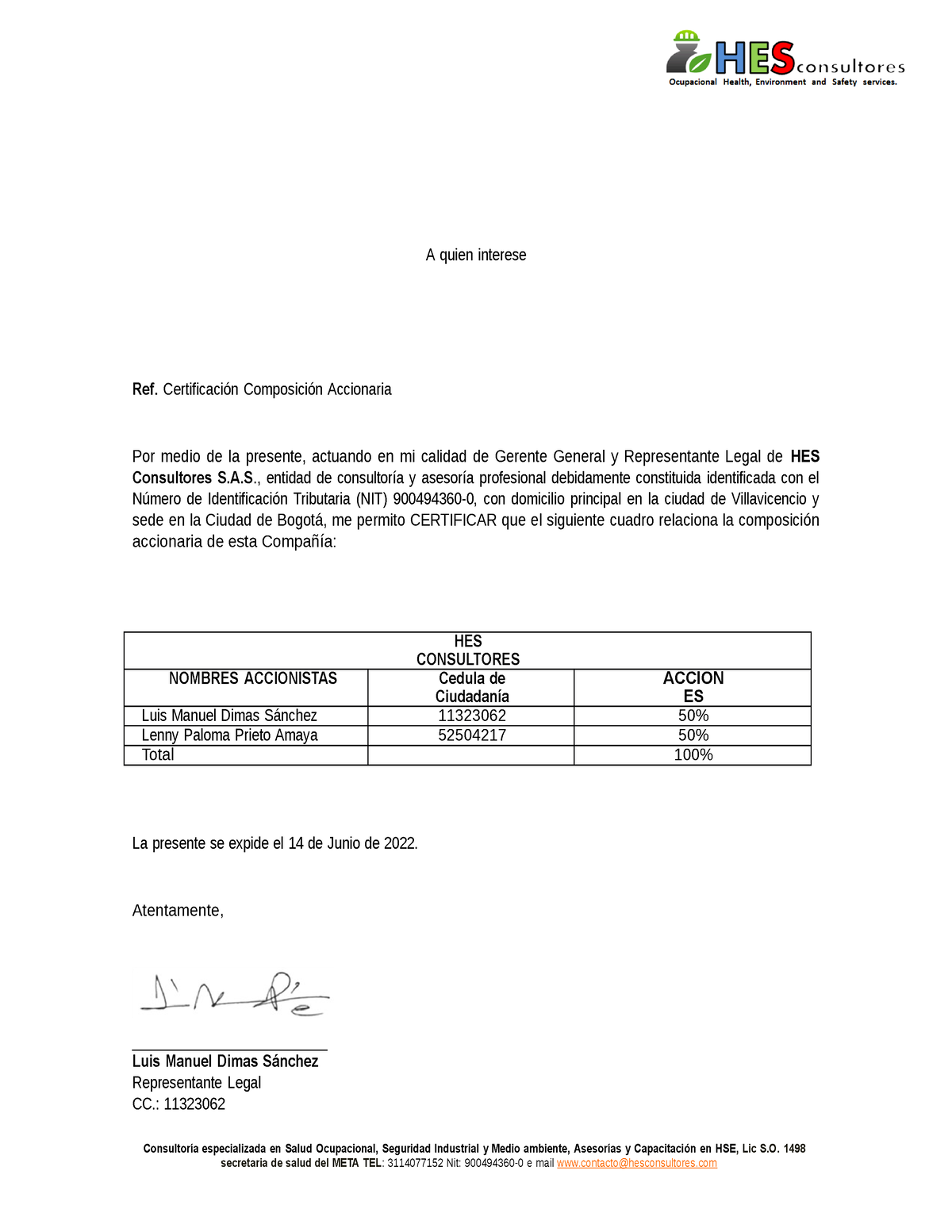 Carta de composición accionaria - A quien interese Ref. Certificación Composición  Accionaria Por - Studocu