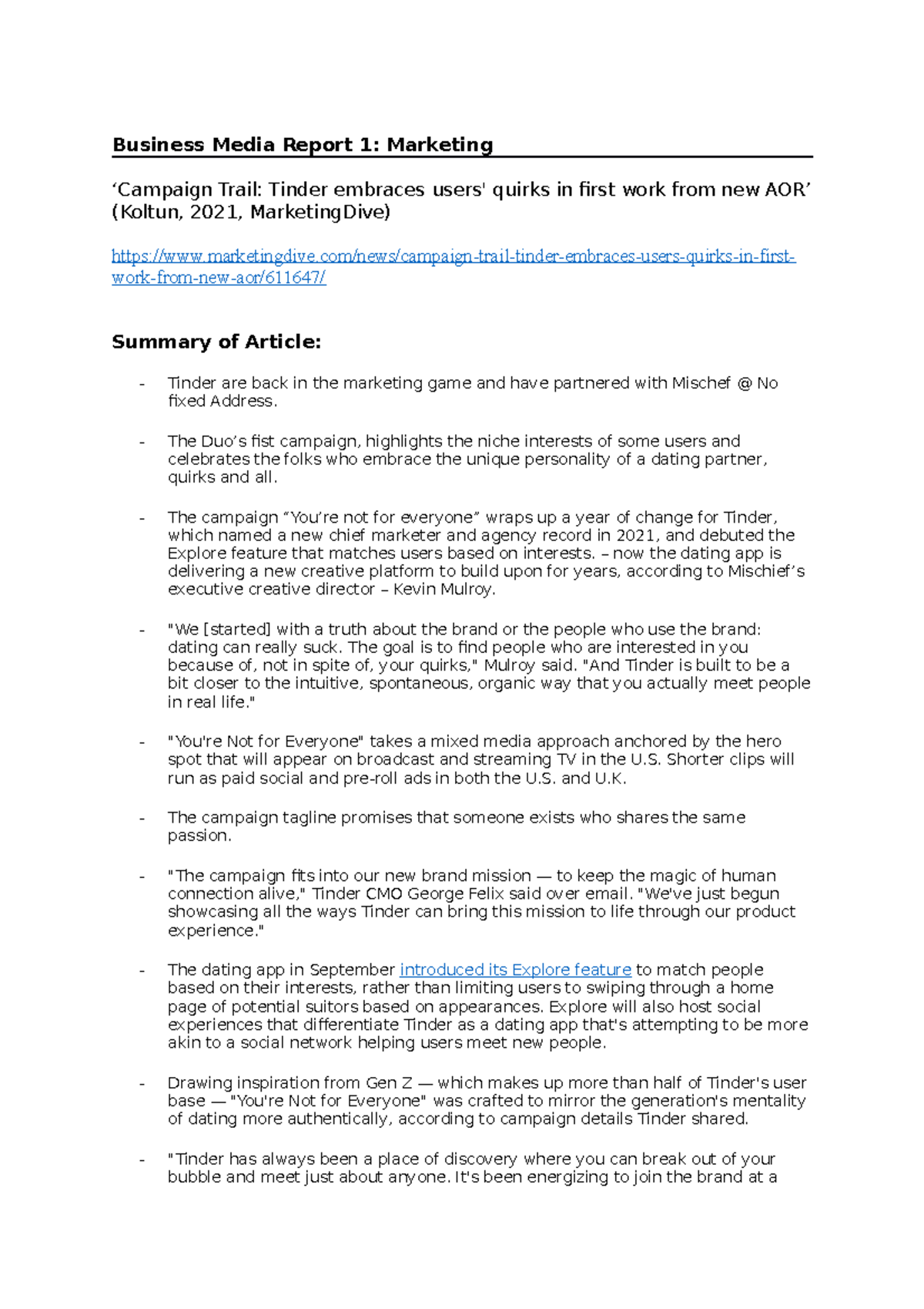 Marketing Media Report - contemporary issues. - Business Media Report 1 ...