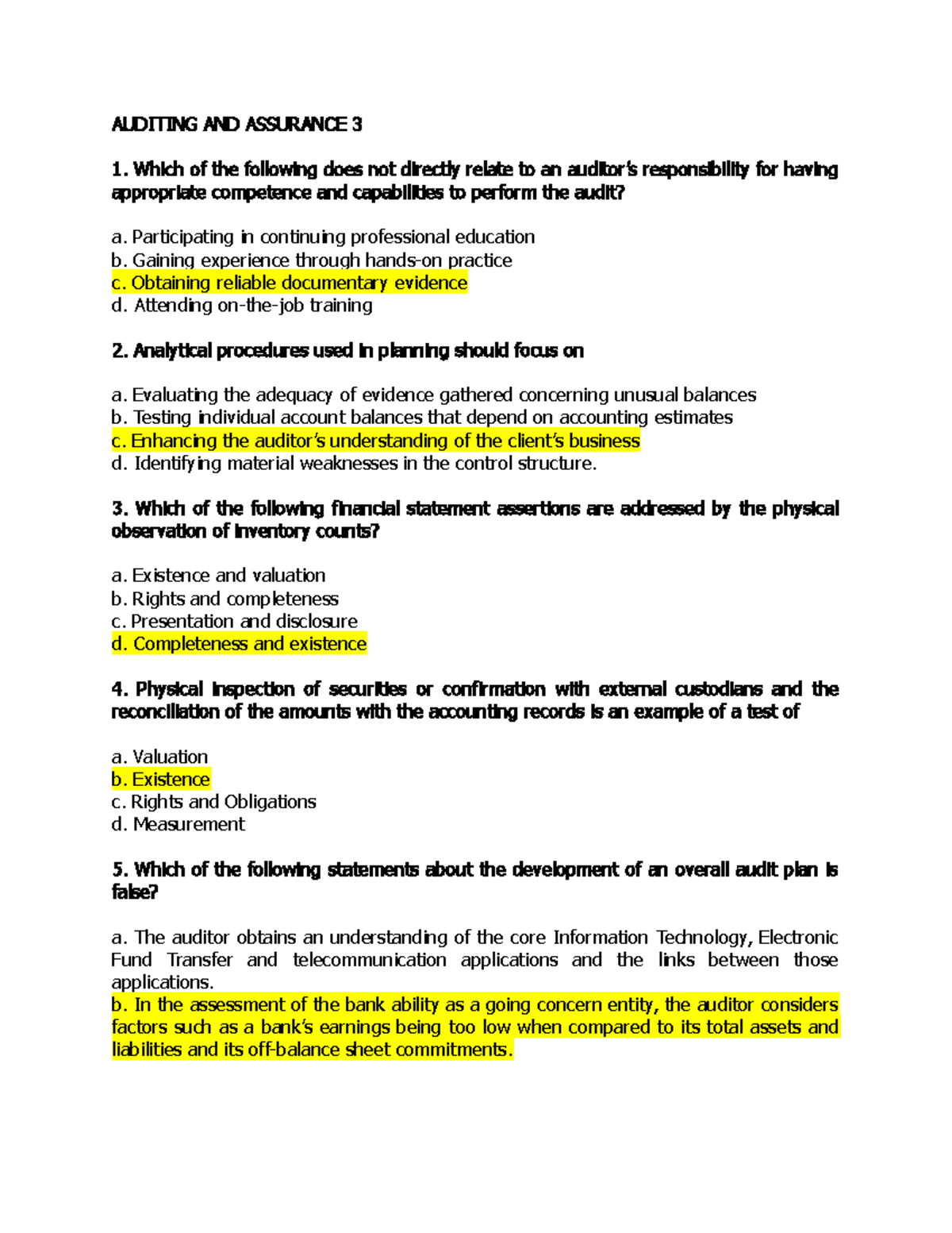 Auditing AND Assurance 3 - AUDITING AND ASSURANCE 3 Which Of The ...