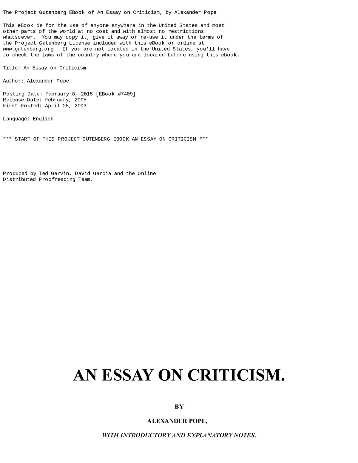 pope essay on criticism pdf