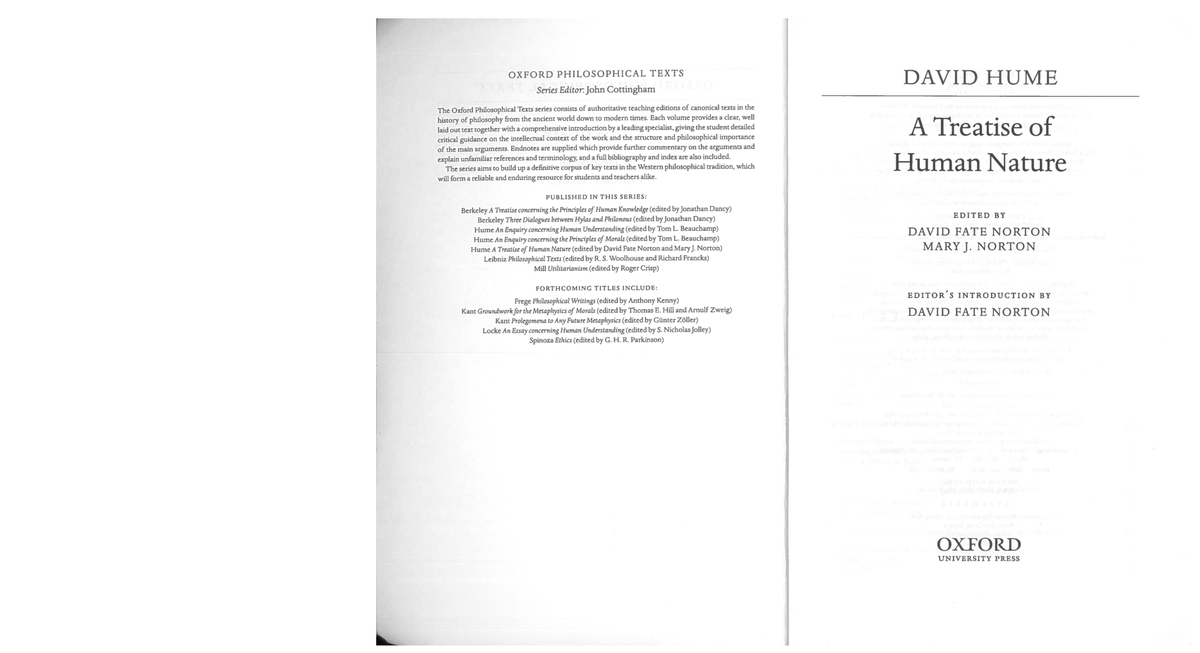 Hume a treatise of human nature part 1 of vice and virtue - OXFORD
