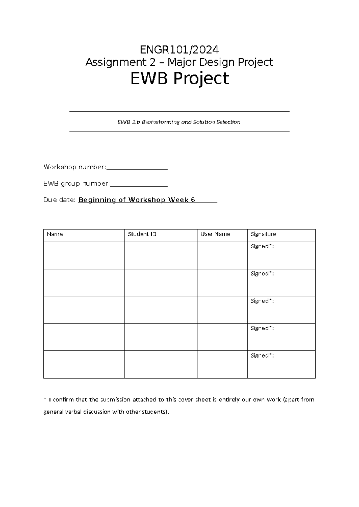EWB 2.b Brainstorming Template - ENGR101/ Assignment 2 – Major Design ...