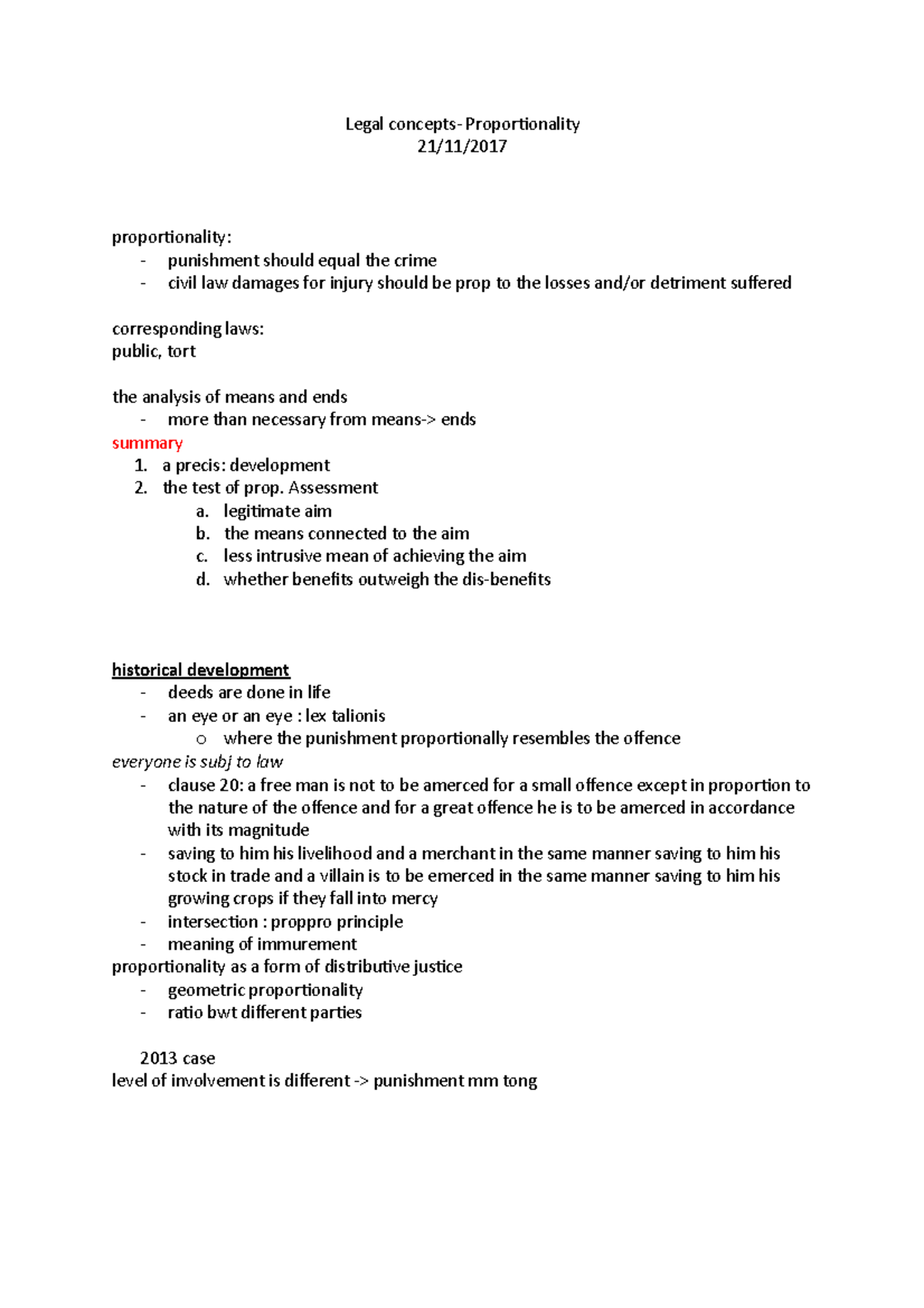 Proportionality - Lecture notes 2 - Legal concepts- Proportionality 21 ...