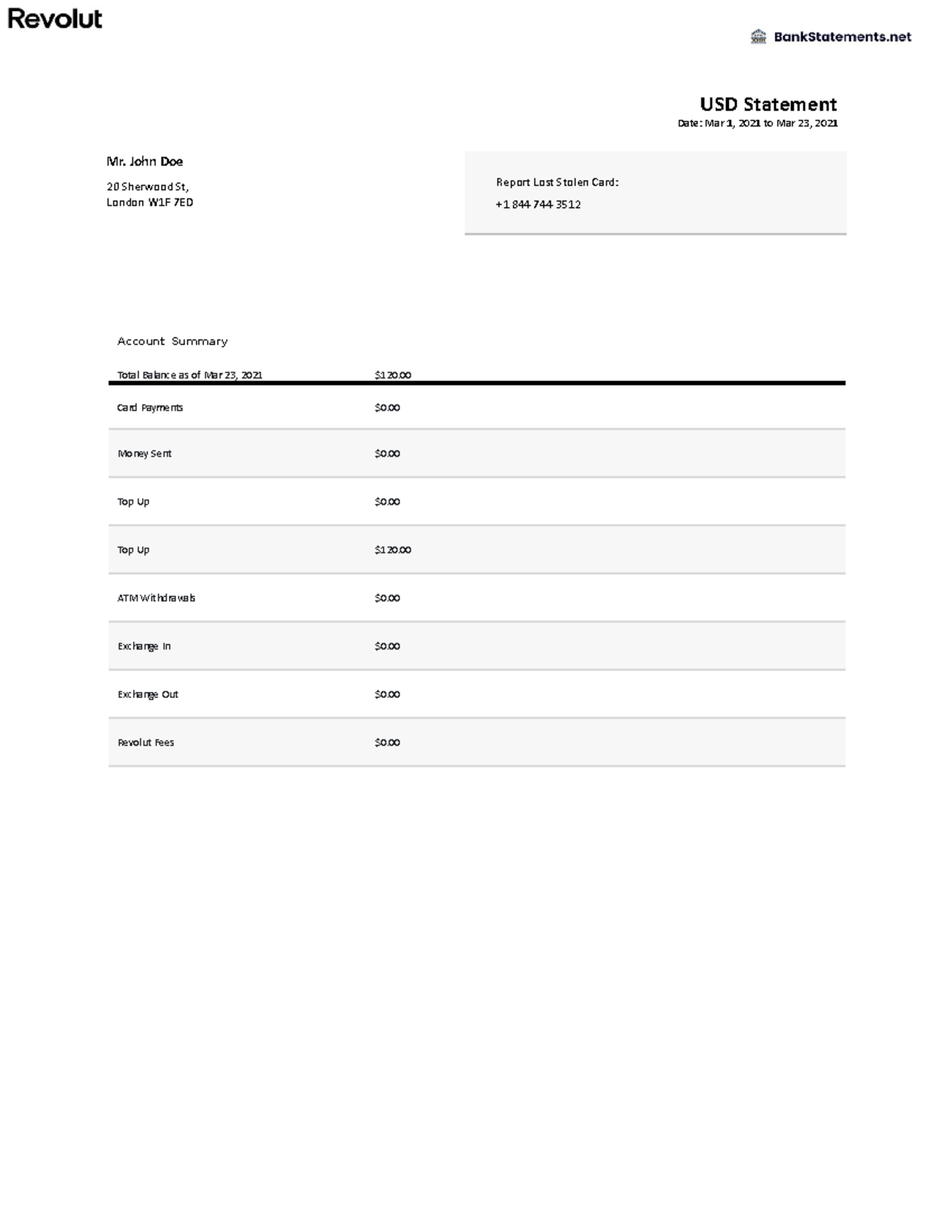 Revolut Bank Statement Bank Statements - Date: Mar 1, 2021 to Mar 23 ...