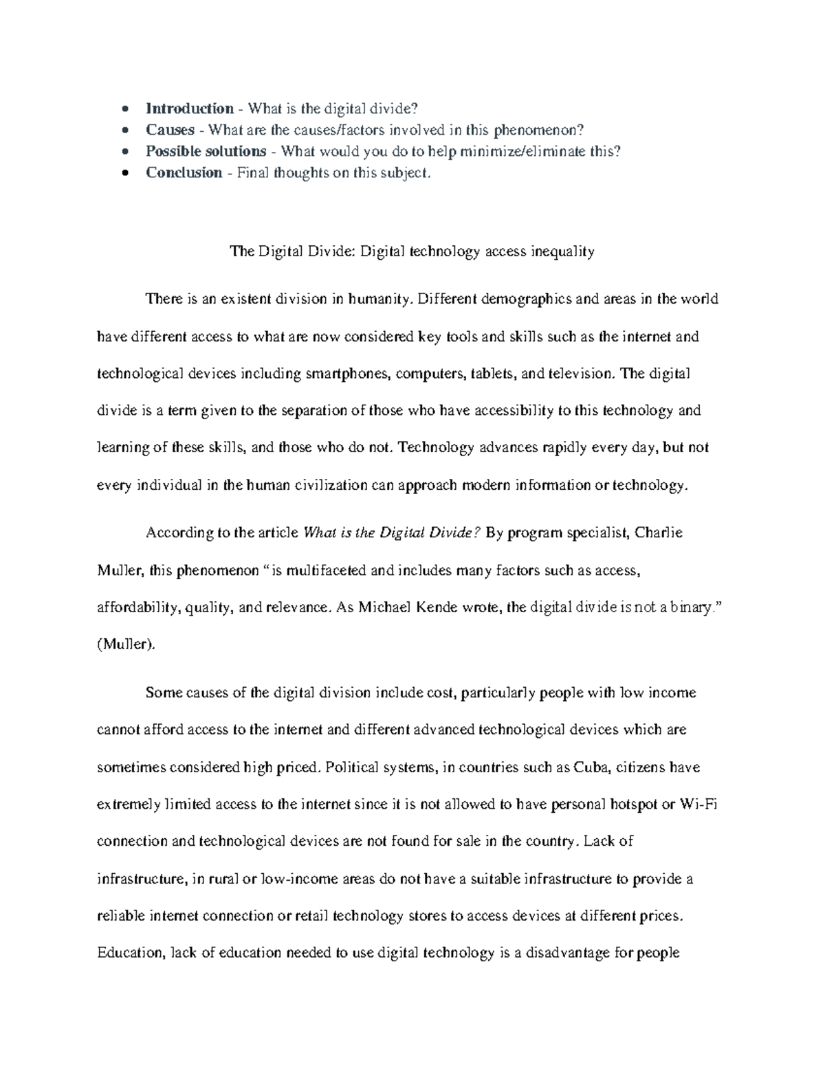 The Digital Divide Introduction What is the digital divide? Causes