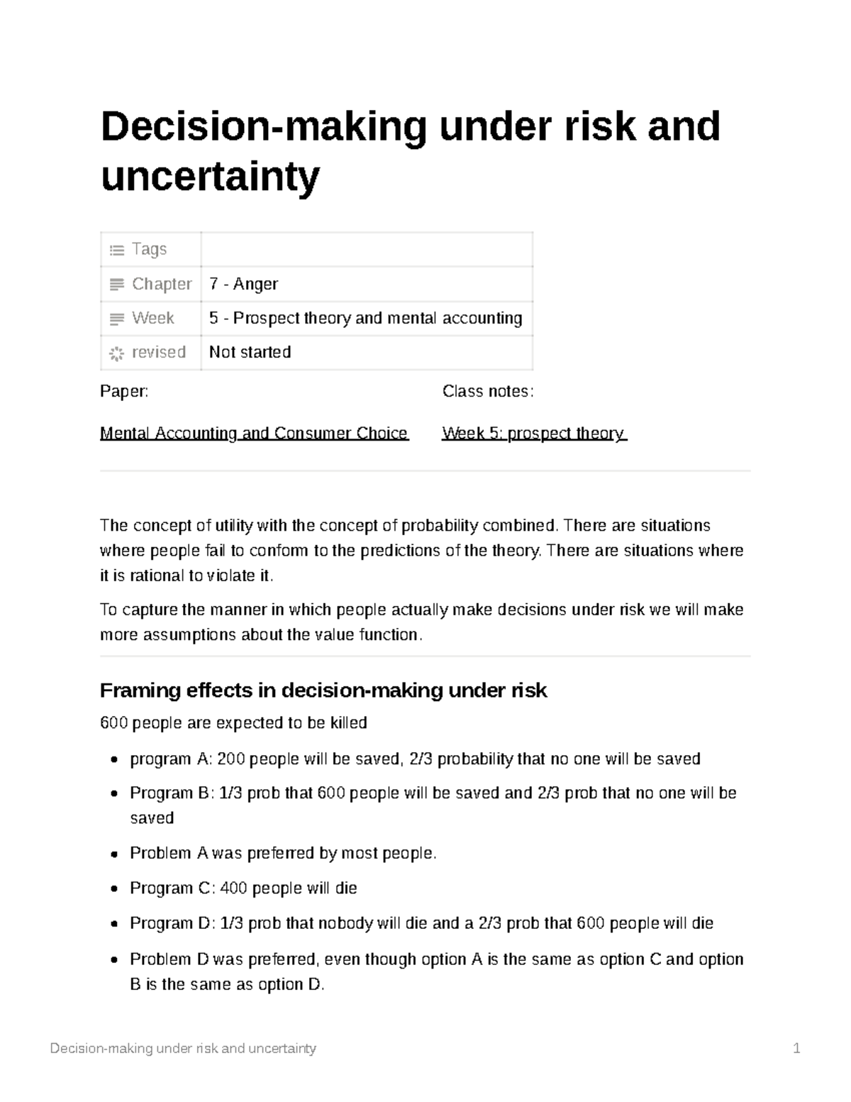 Decision-making Under Risk And Uncertainty - Decision-making Under Risk ...