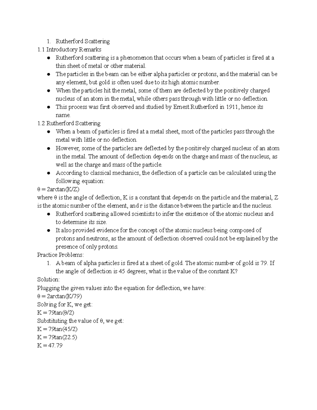 Chapter 1.1 Notes - Rutherford Scattering 1 Introductory Remarks ...