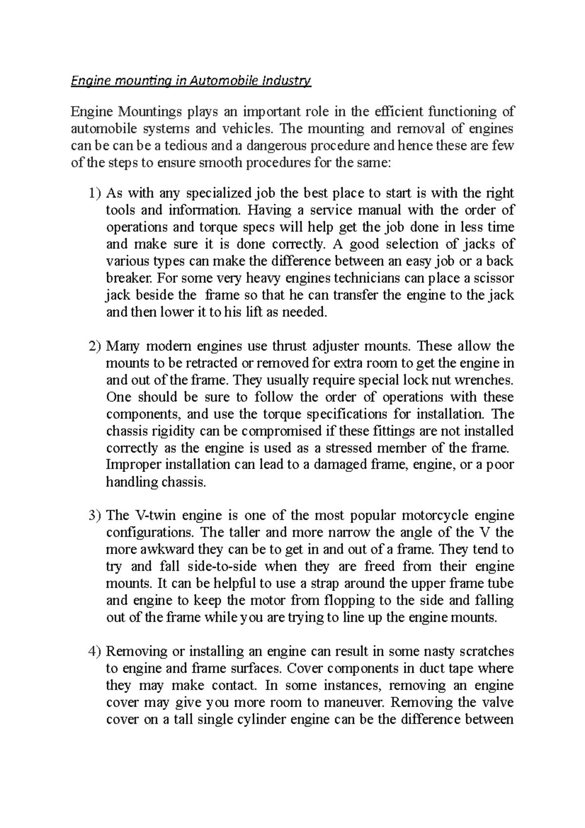 Doc3 - my research - Engine mounting in Automobile Industry Engine ...