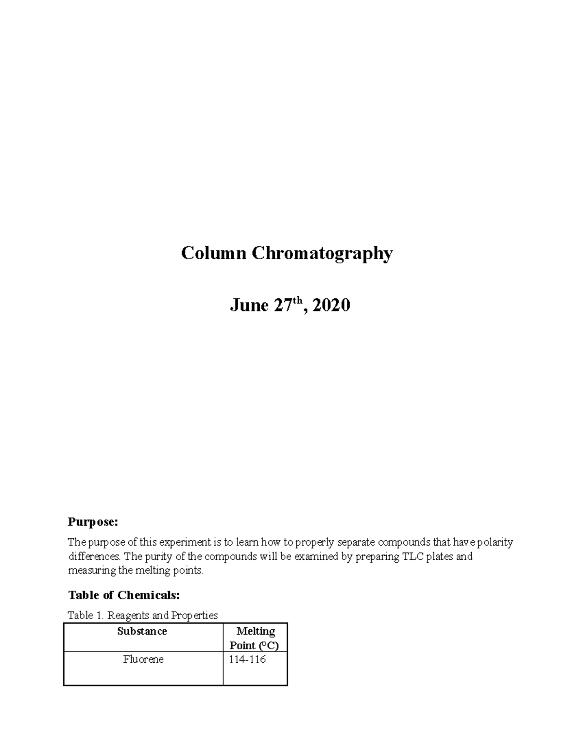 Column chromatography - Column Chromatography June 27 th , 2020 Purpose ...