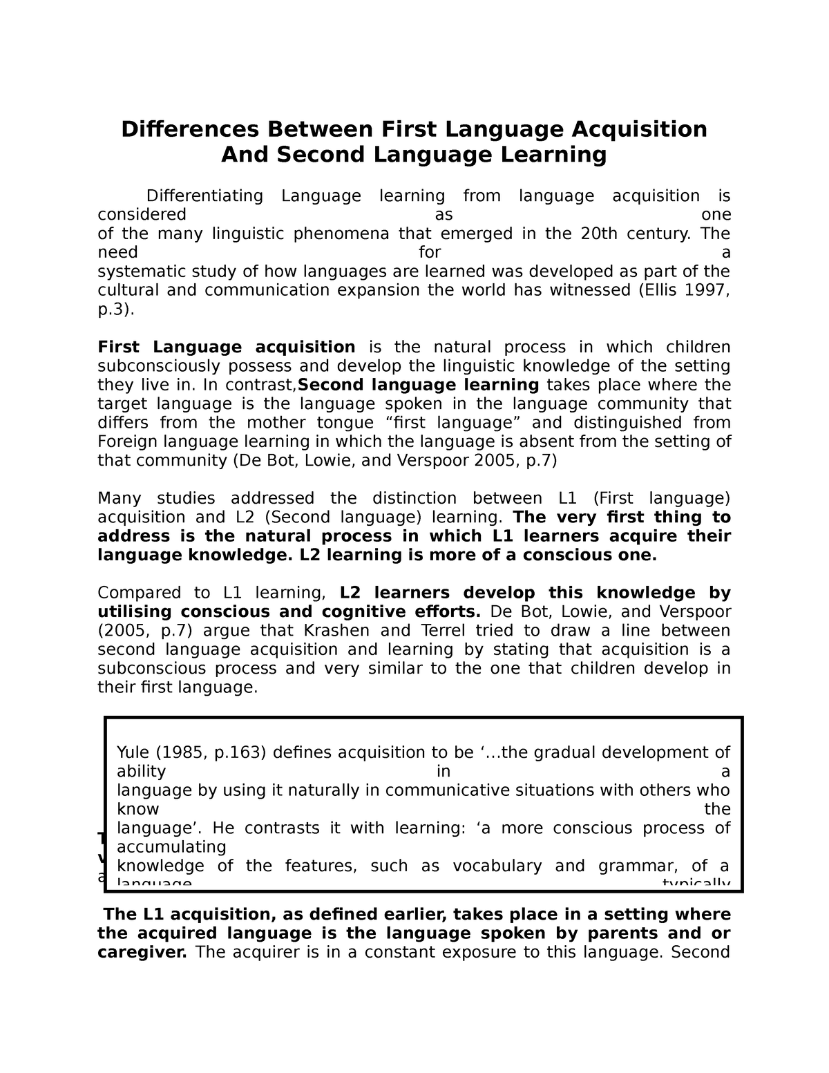 essay about first language acquisition