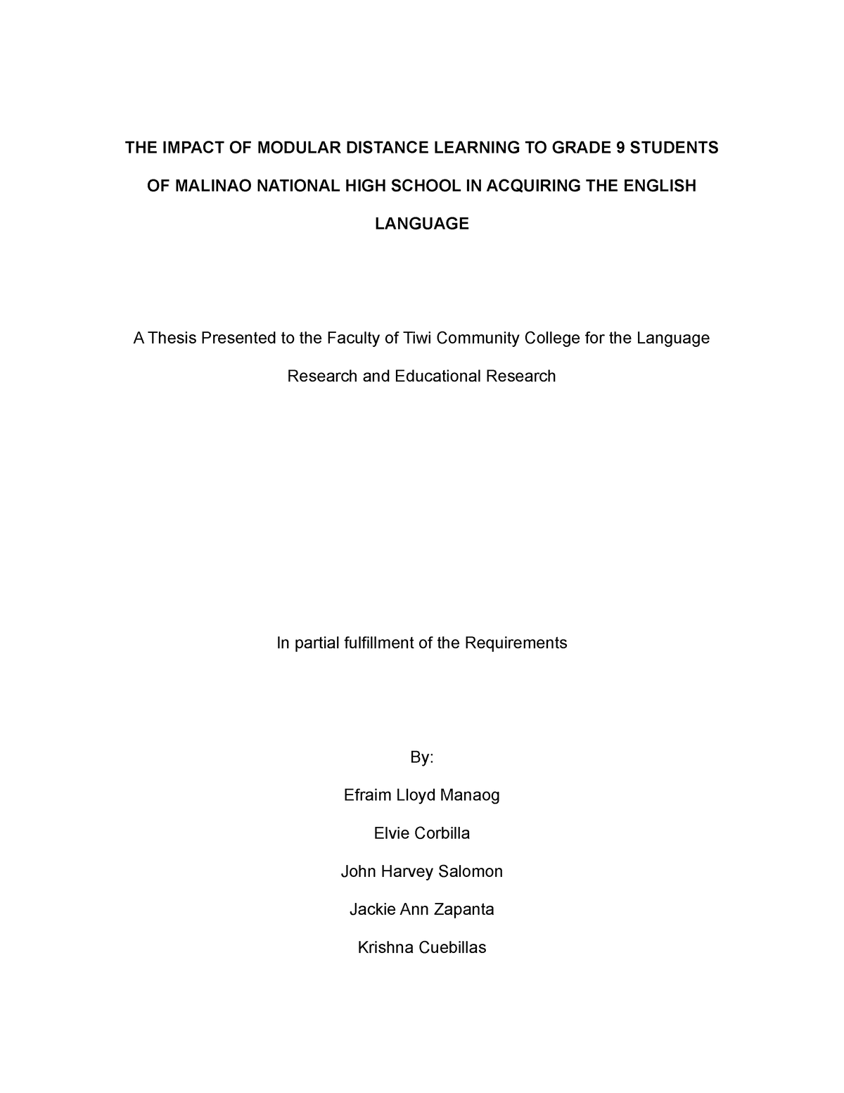 thesis about modular distance learning