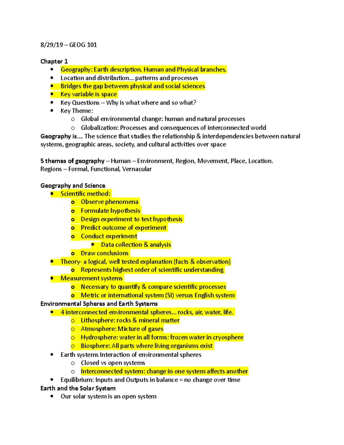 GEGO 101- Module 1 Notes - 8/29/19 – GEOG 101 Chapter 1 Geography ...