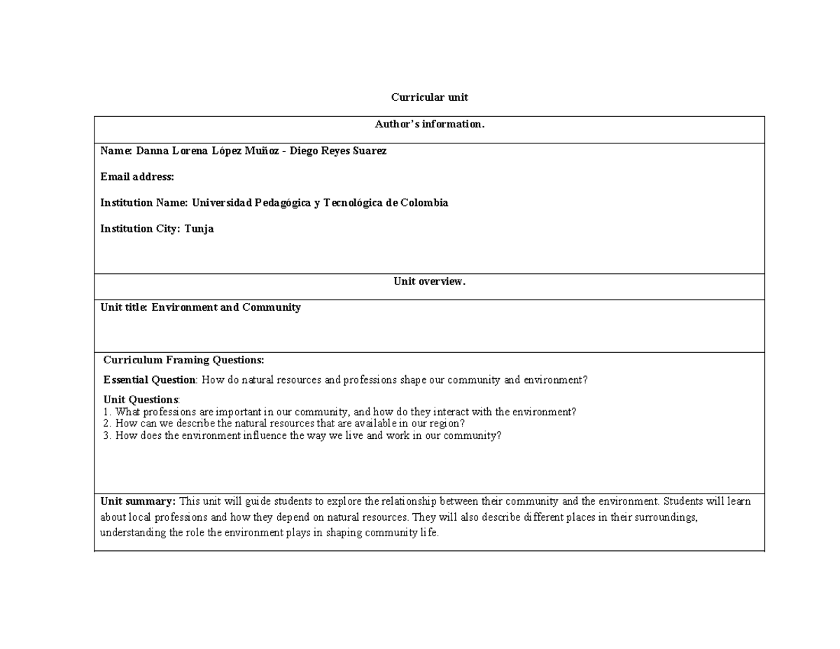 Format to create a curricular unit-1 - Curricular unit Author’s ...