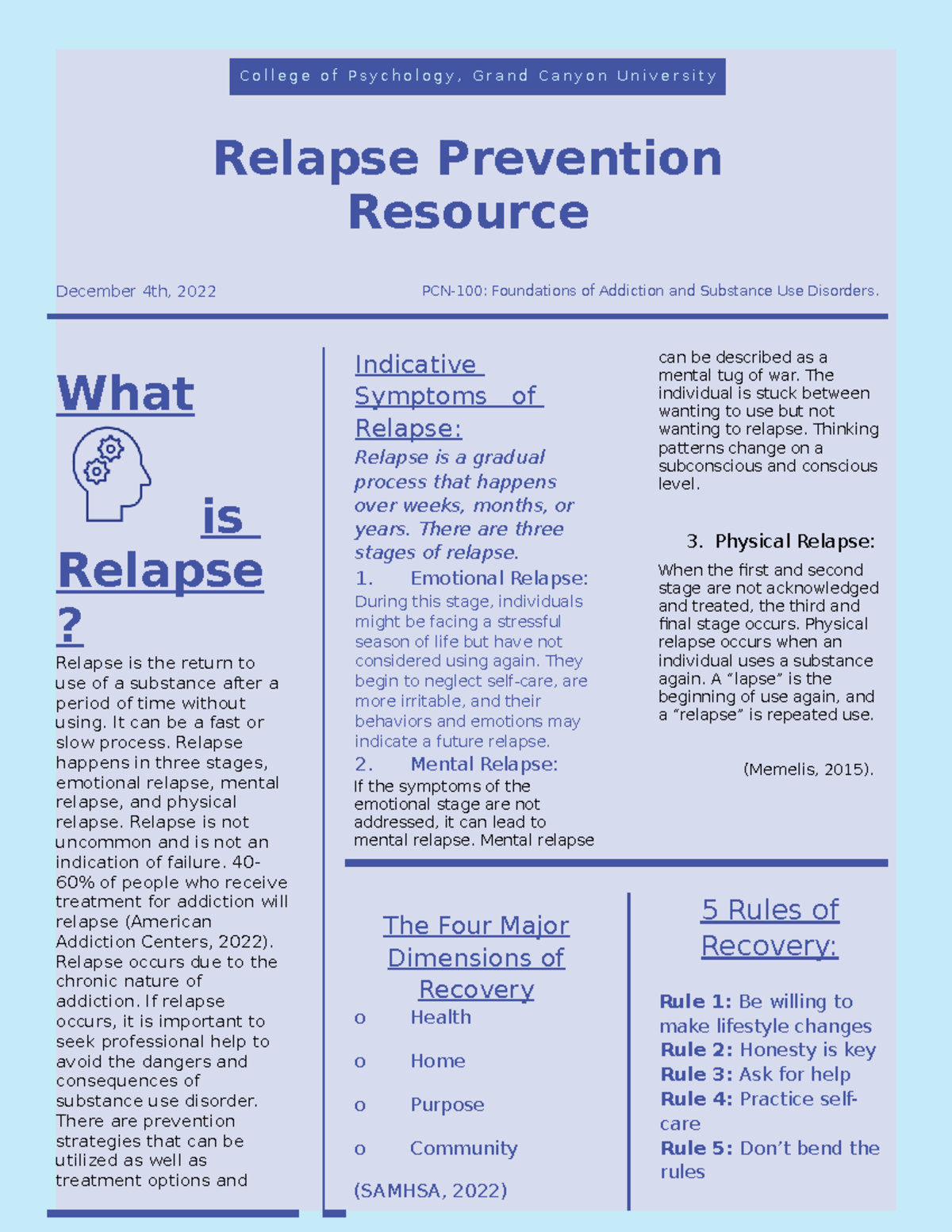Relapse Prevention Handout C o l l e g e o f P s y c h o l o g y , G