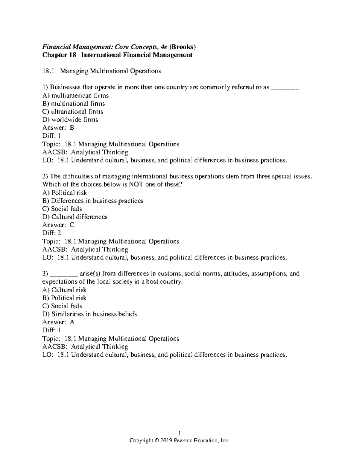 Chapter 18 - Test with Key - 1 Financial Management: Core Concepts, 4e ...