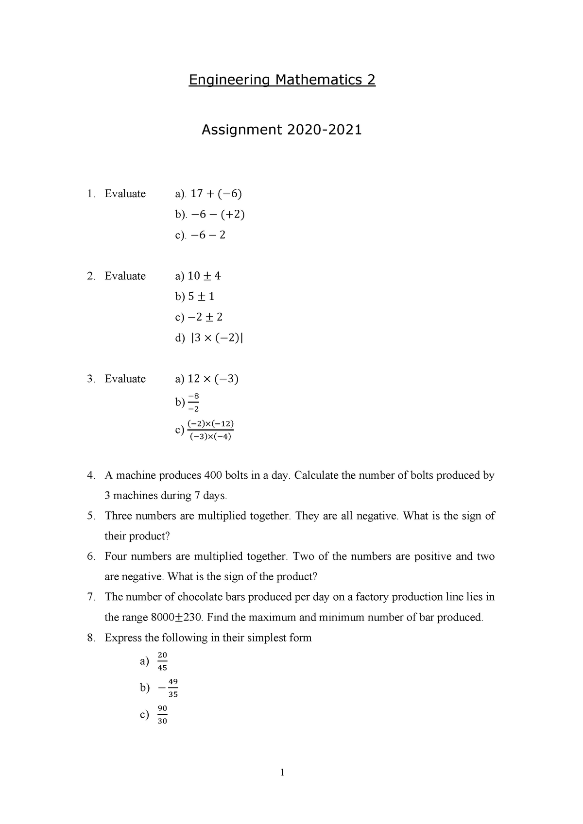 engineering mathematics 2 assignment