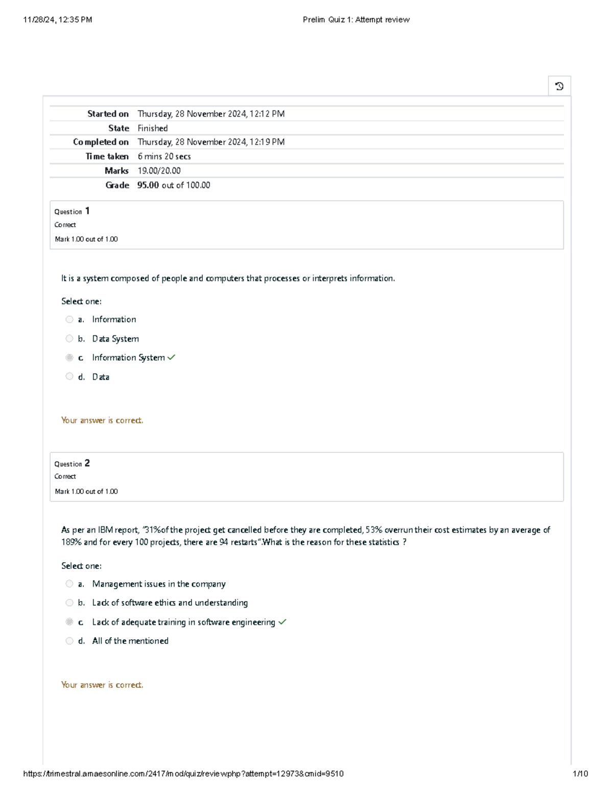 Prelim Quiz 1 Attempt review - Started on Thursday, 28 November 2024 ...