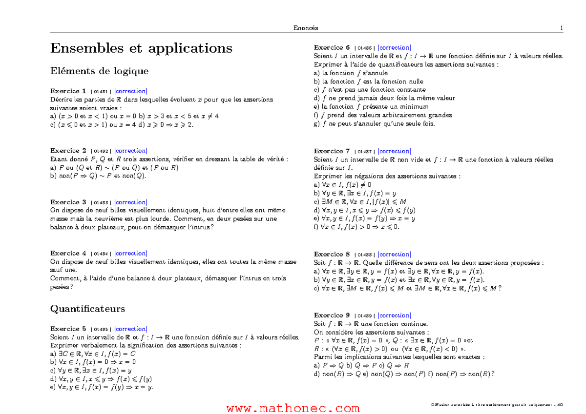 Exercice Corrigie Ensembles Et Applications - Enoncés 1 Ensembles Et ...