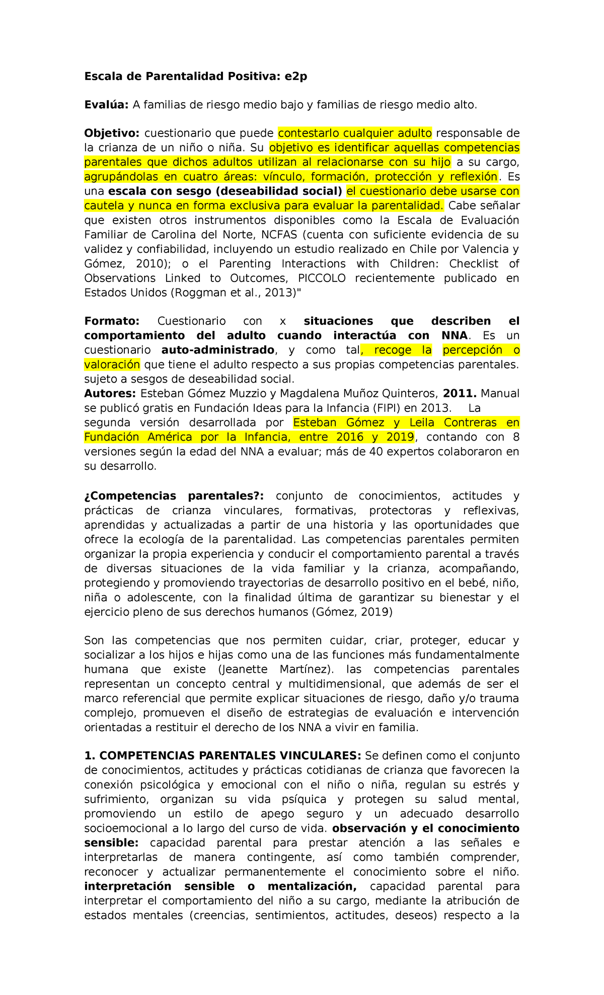 Escala de Parentalidad Positiva Resumen - Escala de Parentalidad ...