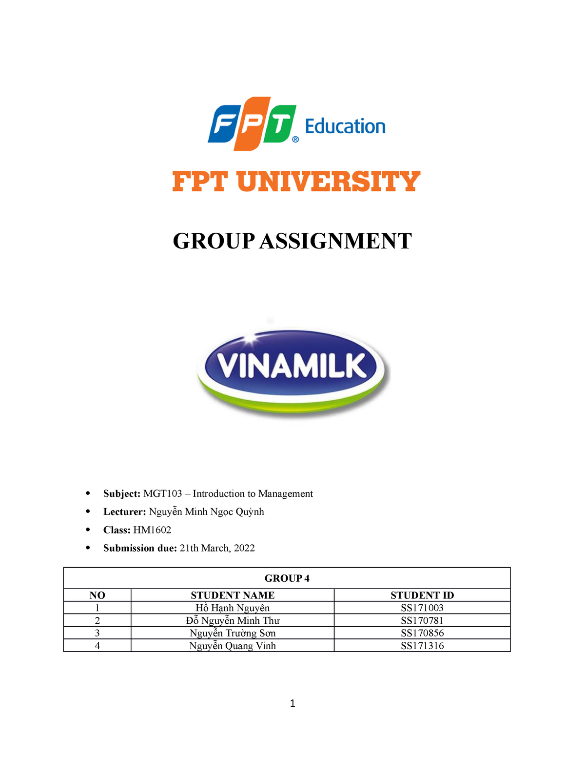 Group Assignment MGT103 - GROUP ASSIGNMENT Subject: MGT103 ...