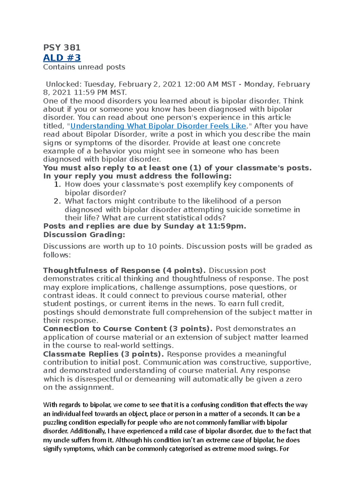 PSY 381 Adl 3 - Exam 3 Notes - PSY 381 ALD Contains Unread Posts ...