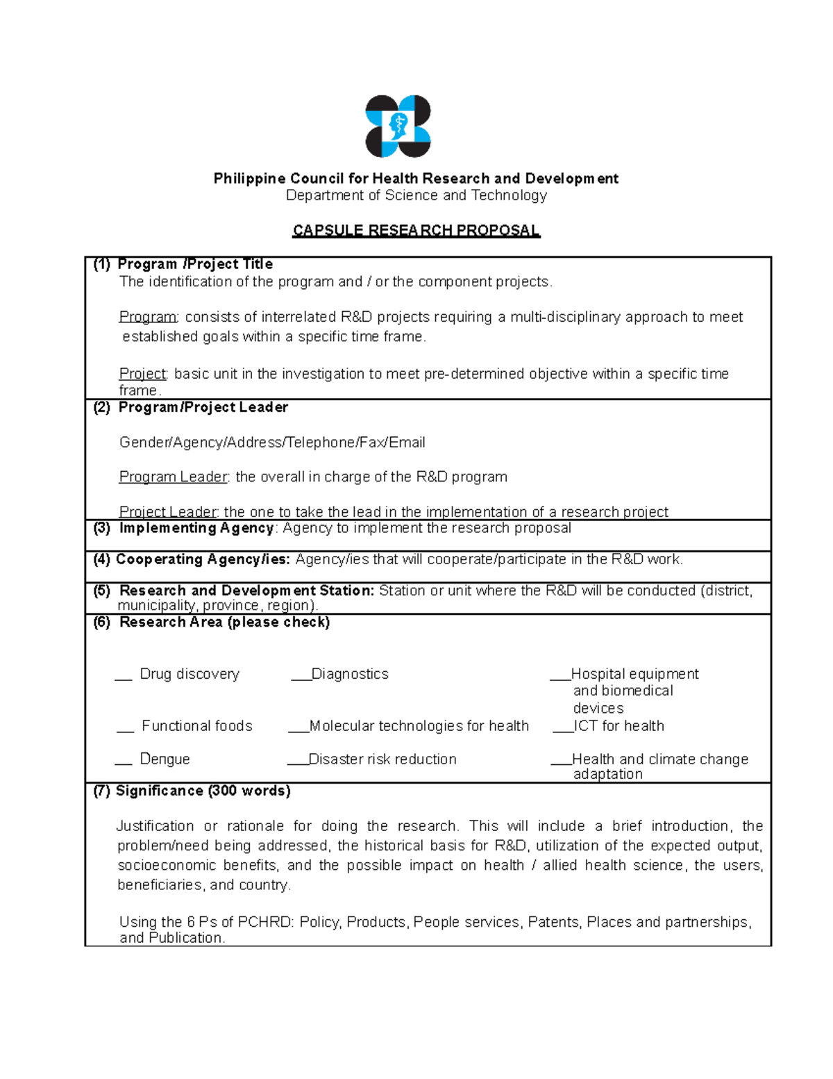 Pchrd Capsule Proposal Template - Philippine Council For Health ...