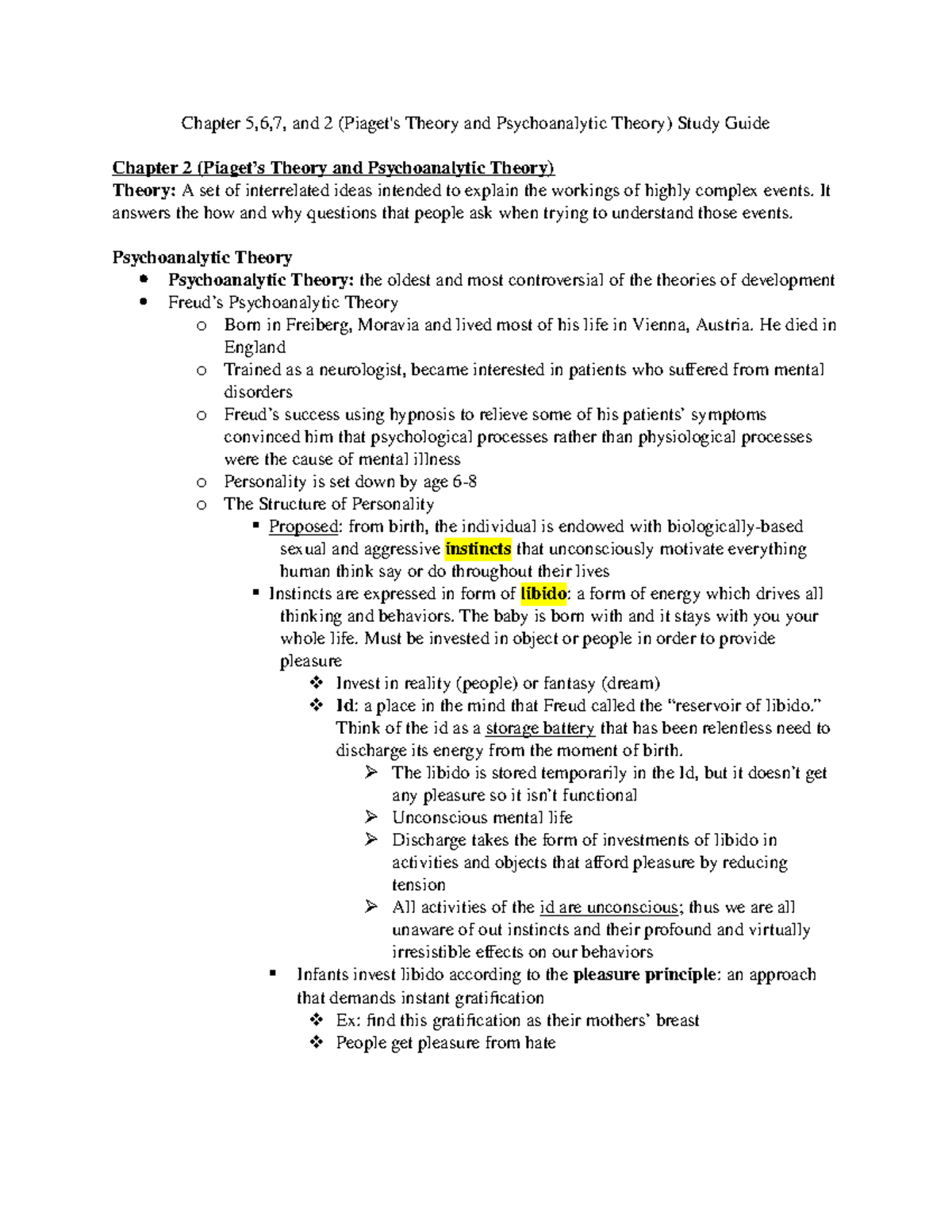 Chapter 5,6,7, and 2 (Piaget's Theory and Psychoanalytic Theory) Study ...
