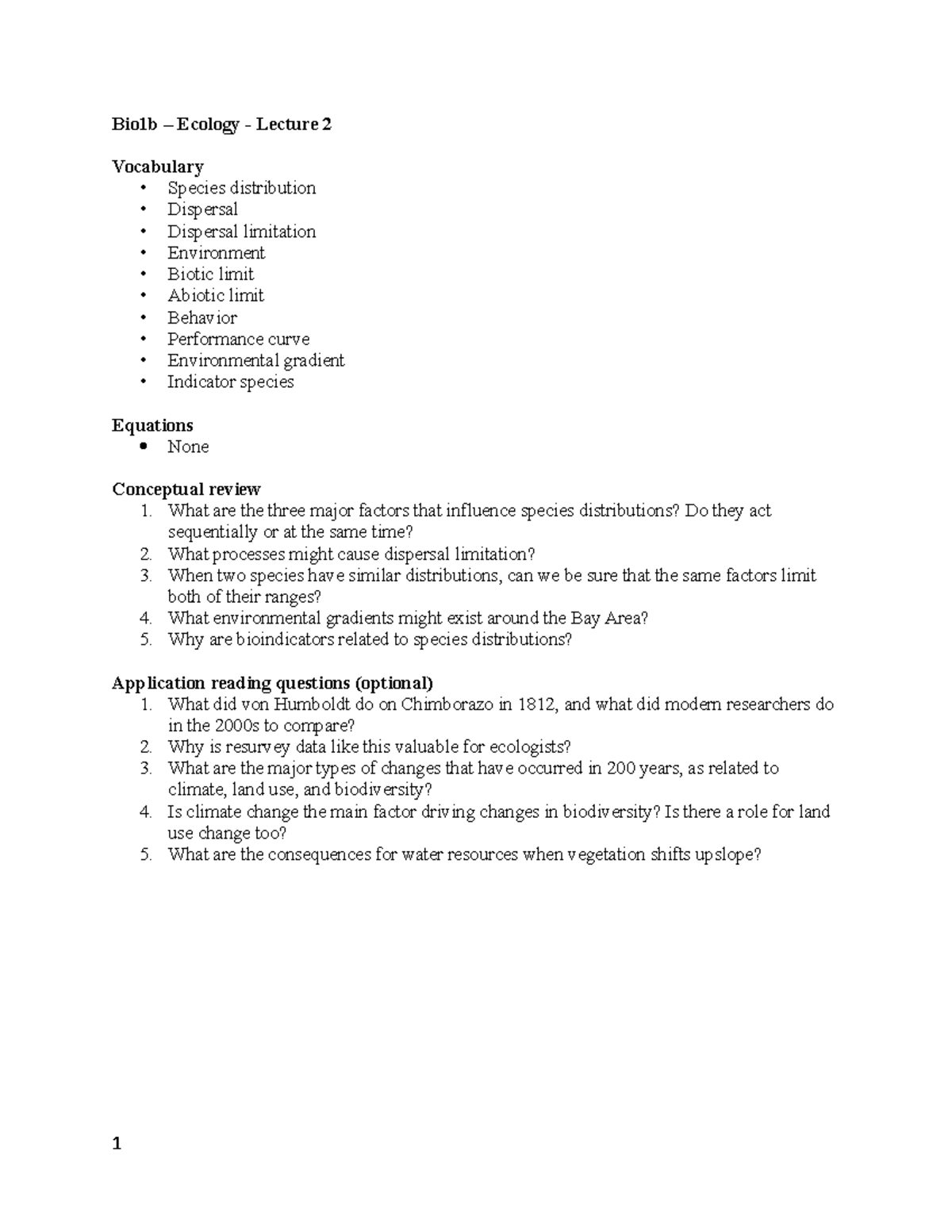 Bio1b Ecology Lecture 2 Handout - Bio1b – Ecology - Lecture 2 ...