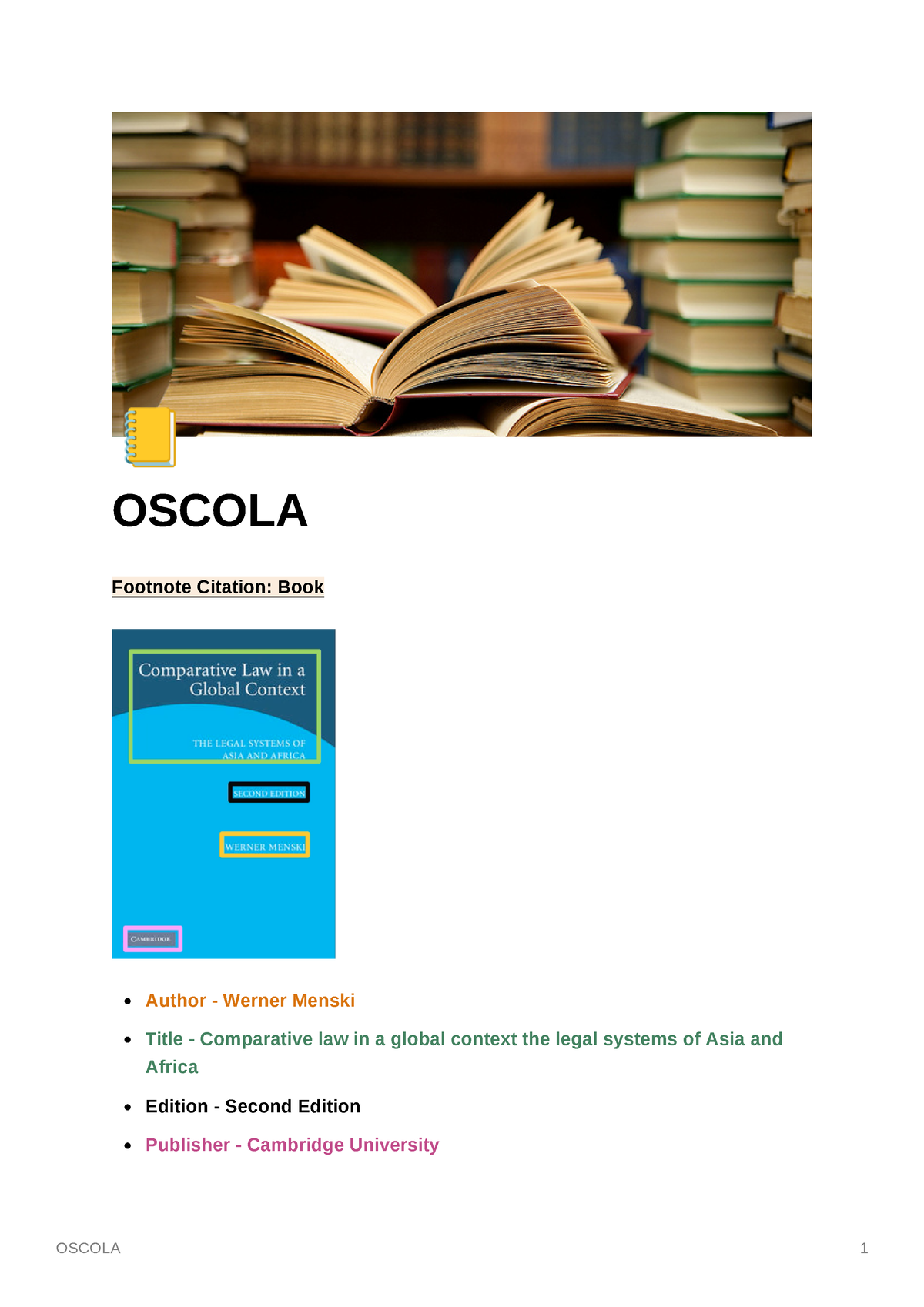 Oscola - notes - À OSCOLA Footnote Citation: Book Author - Werner