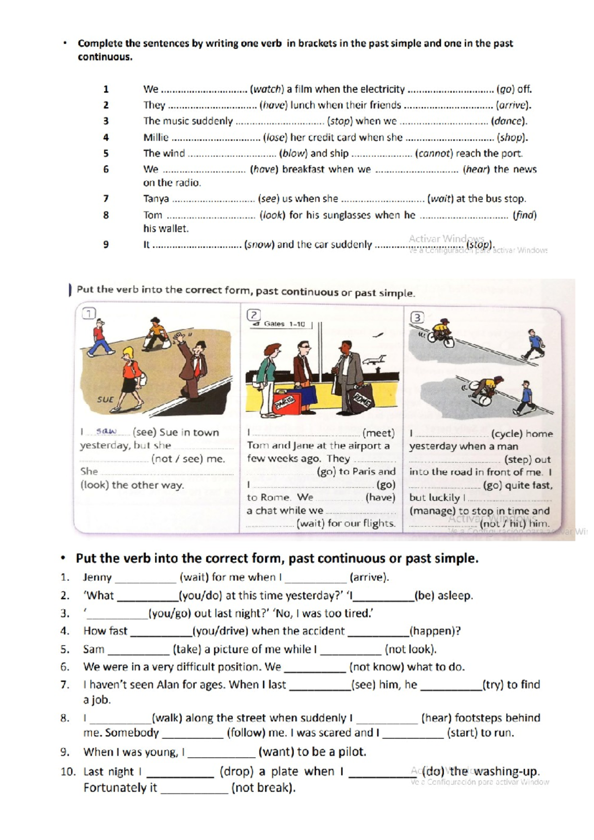 Past simple vs past continuous - Complete the sentences writing one ...