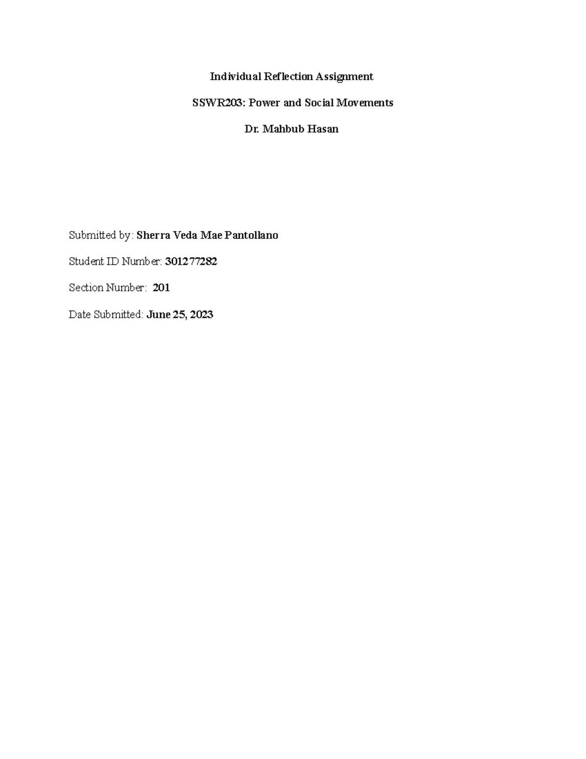Individual Reflection Assignment final - Individual Reflection ...