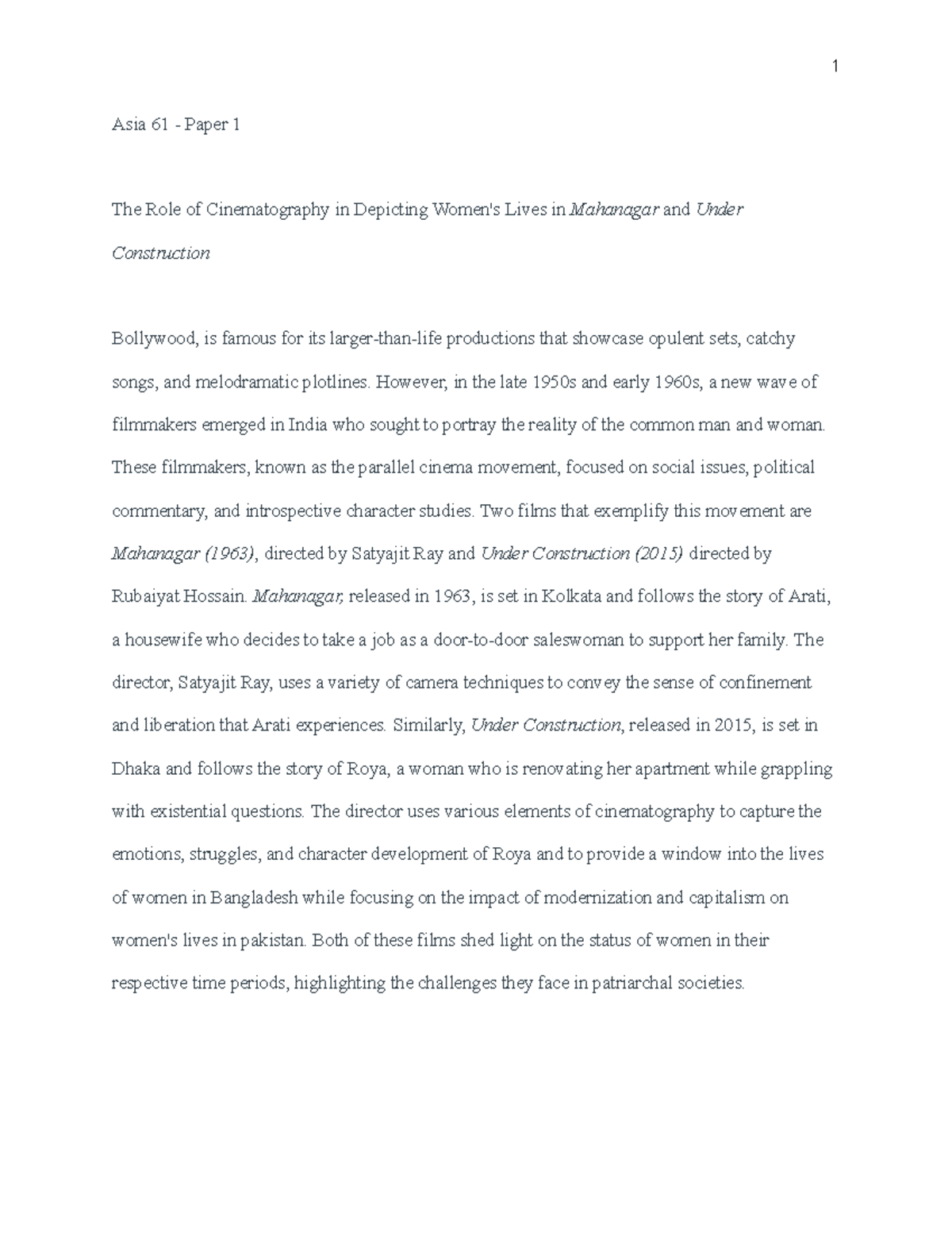 Paper 1 - 20/20 - Asia 61 - Paper 1 The Role of Cinematography in ...