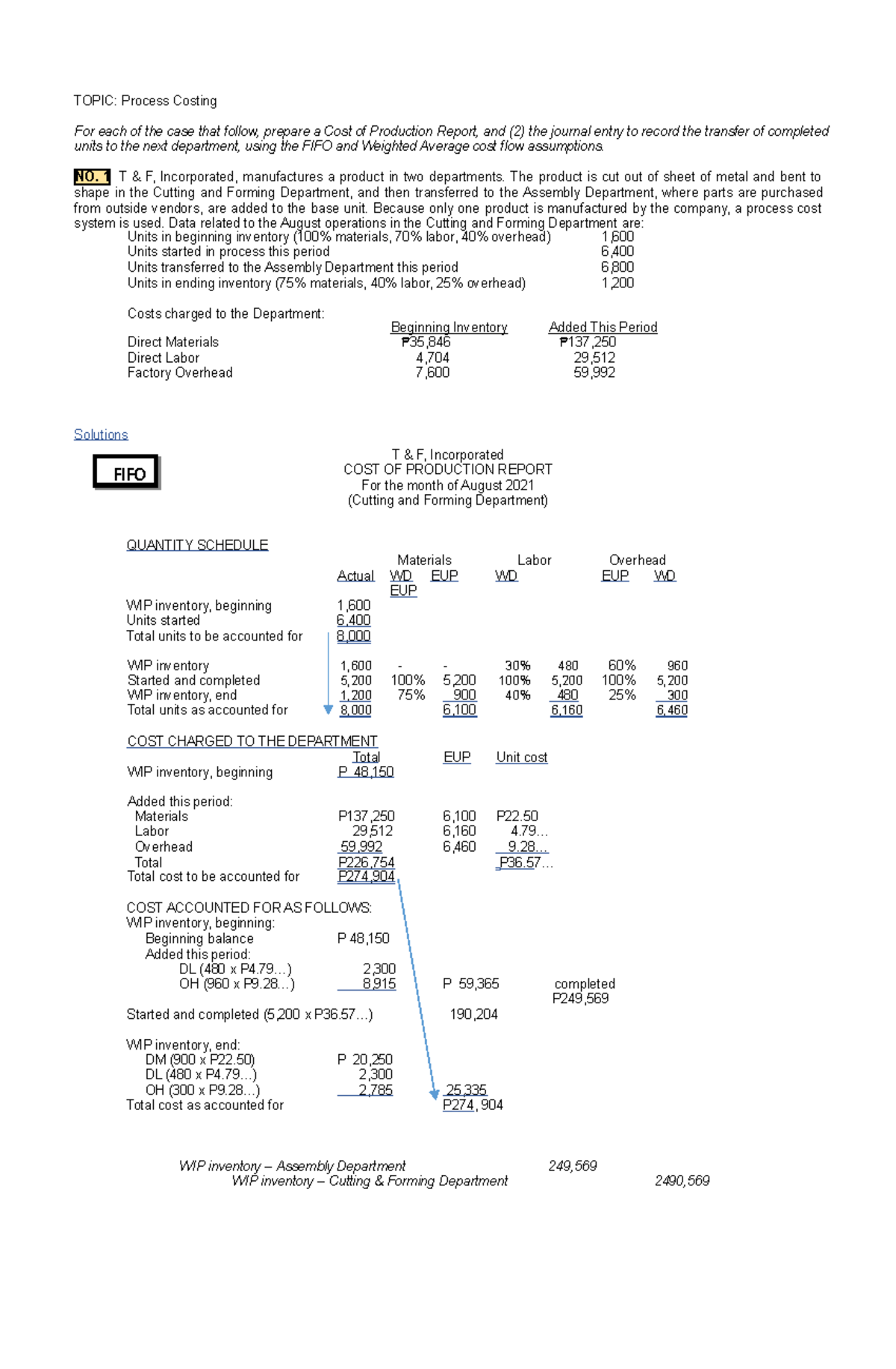 Sample problem - Process Costing 101 - Accounting - FEU - Studocu