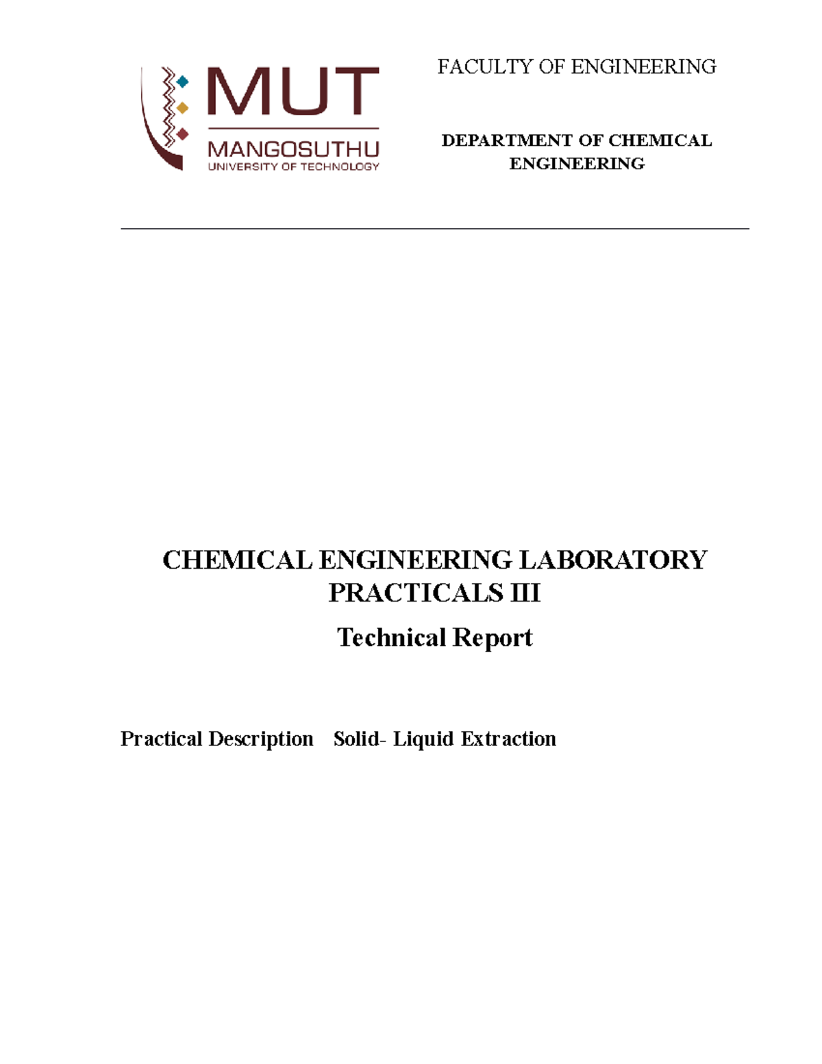 Practical report Solidliquid extraction CHEMICAL ENGINEERING