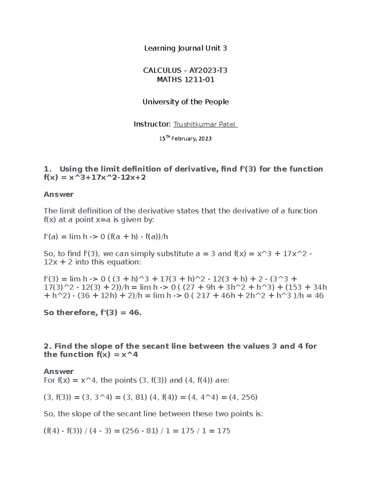 MATH 1211 Learning Journal UNIT 3 Assignment Edited - Learning Journal ...