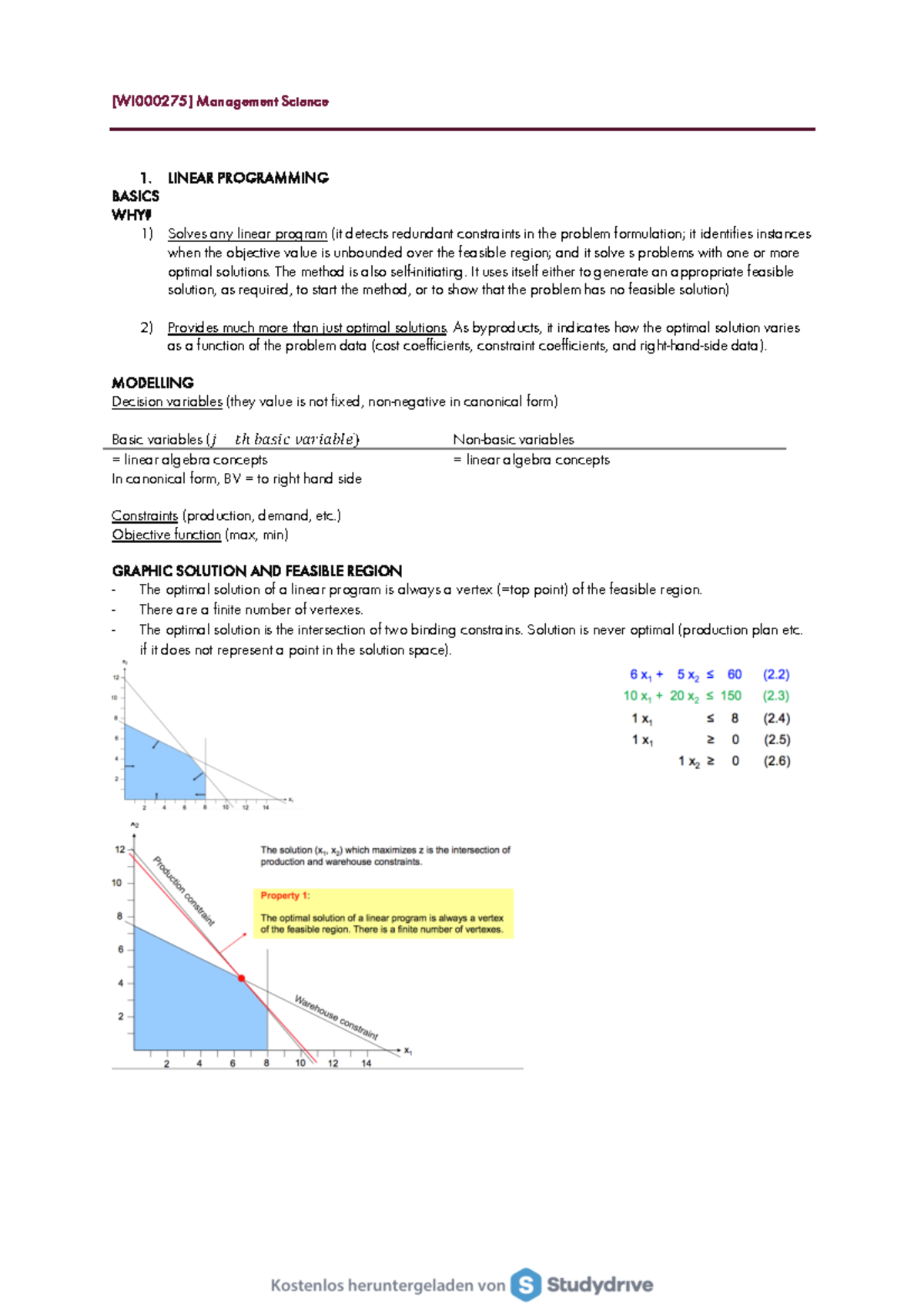 Management Science - Summary - [WI000275] Management Science 1. LINEAR ...