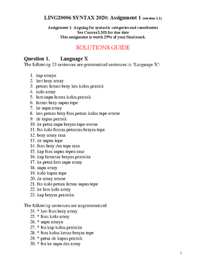 Syntax Week 1 Lecture 2 notes/slides - Topic 1 Arguing for syntactic ...