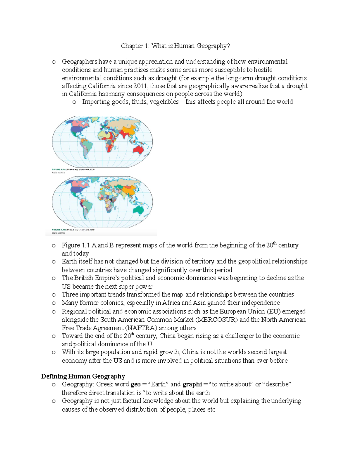Chapter 1 lecture notes - Chapter 1: What is Human Geography? o ...