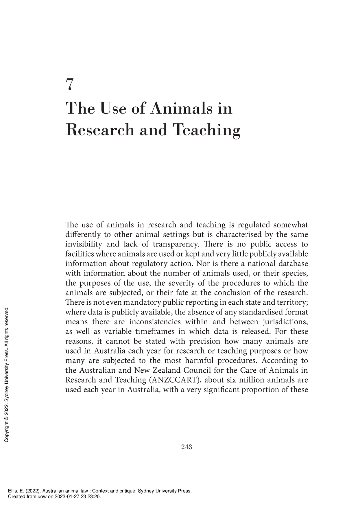 position statement on the use of animals in research