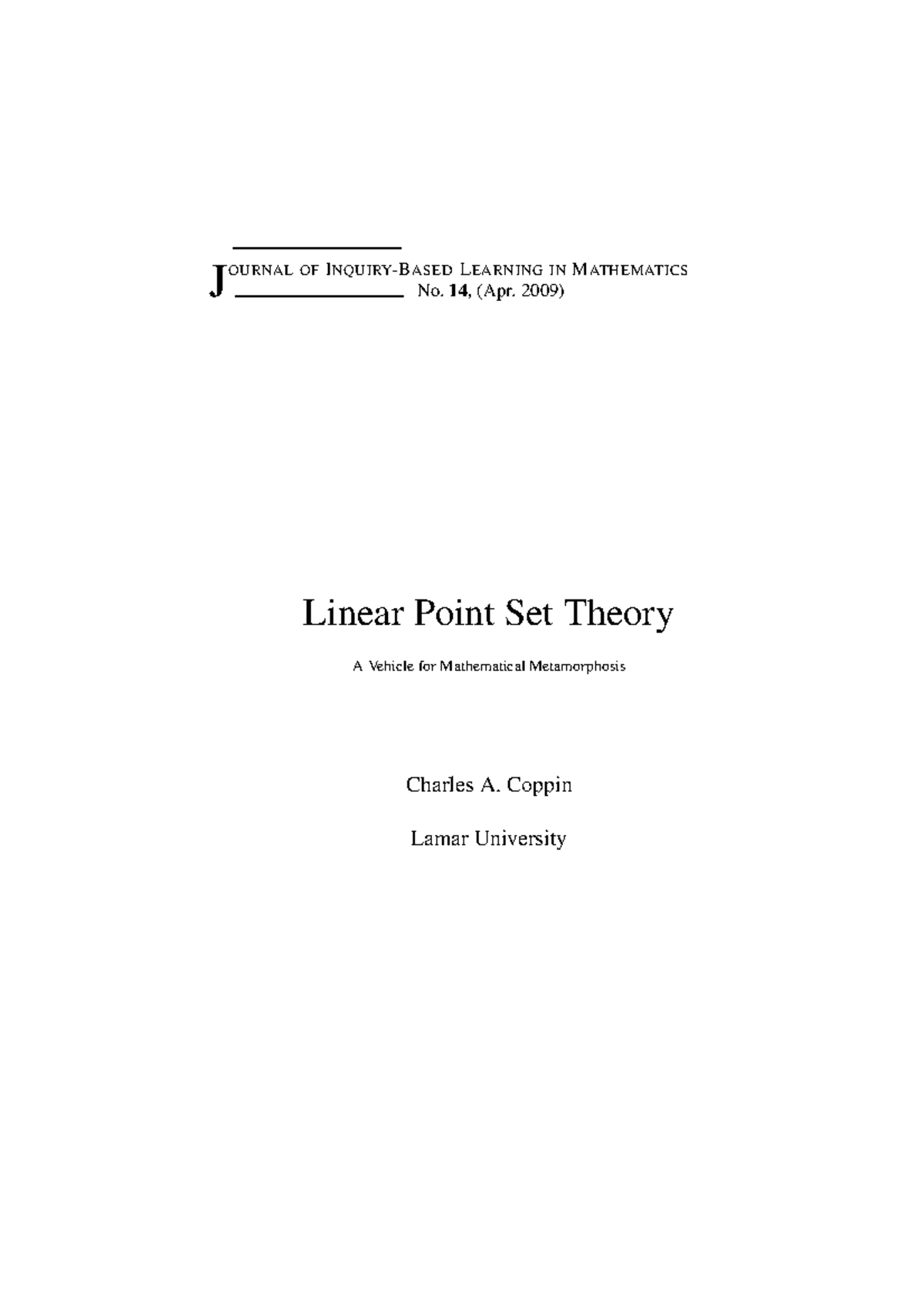 Linear Point Set Theory J OURNAL OF I ASED L EARNING IN M ATHEMATICS