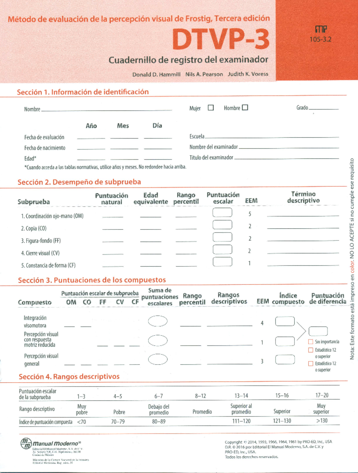 Dtvp 3 cuadernillo de registro del examinador - Evaluación psicológica ...