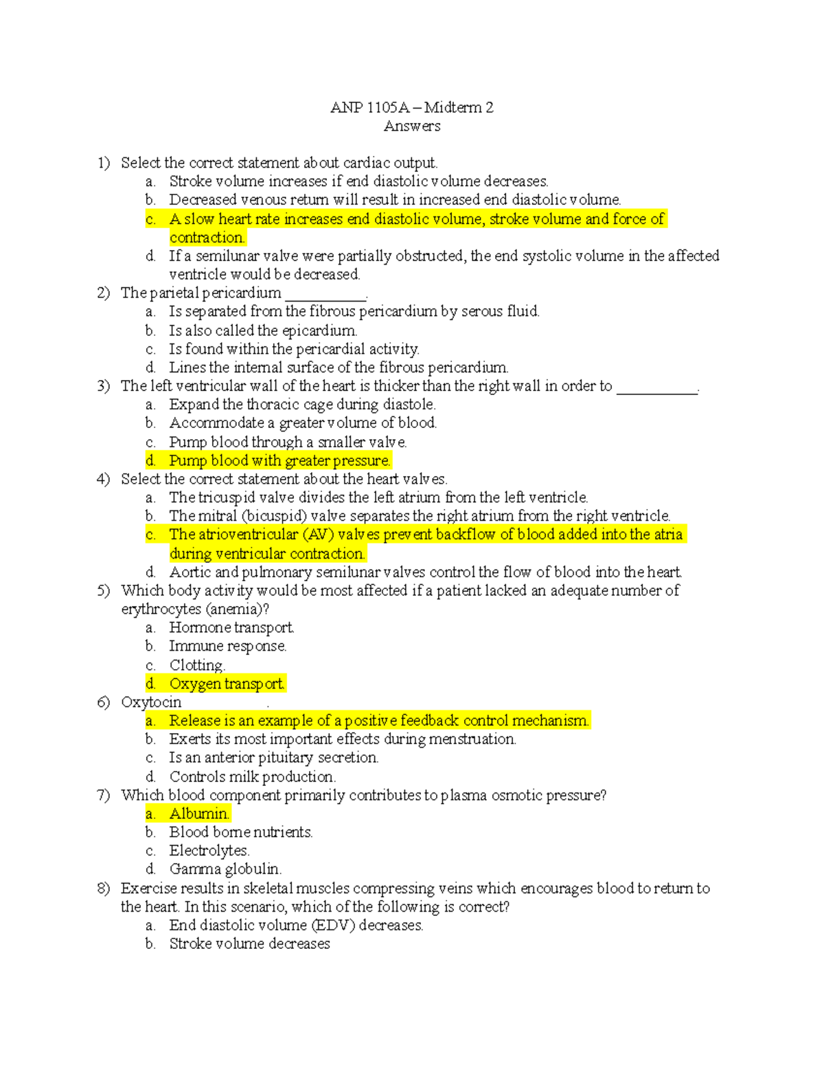 Midterm 2 2018, Questions And Answers - ANP 1105A – Midterm 2 Answers 1 ...