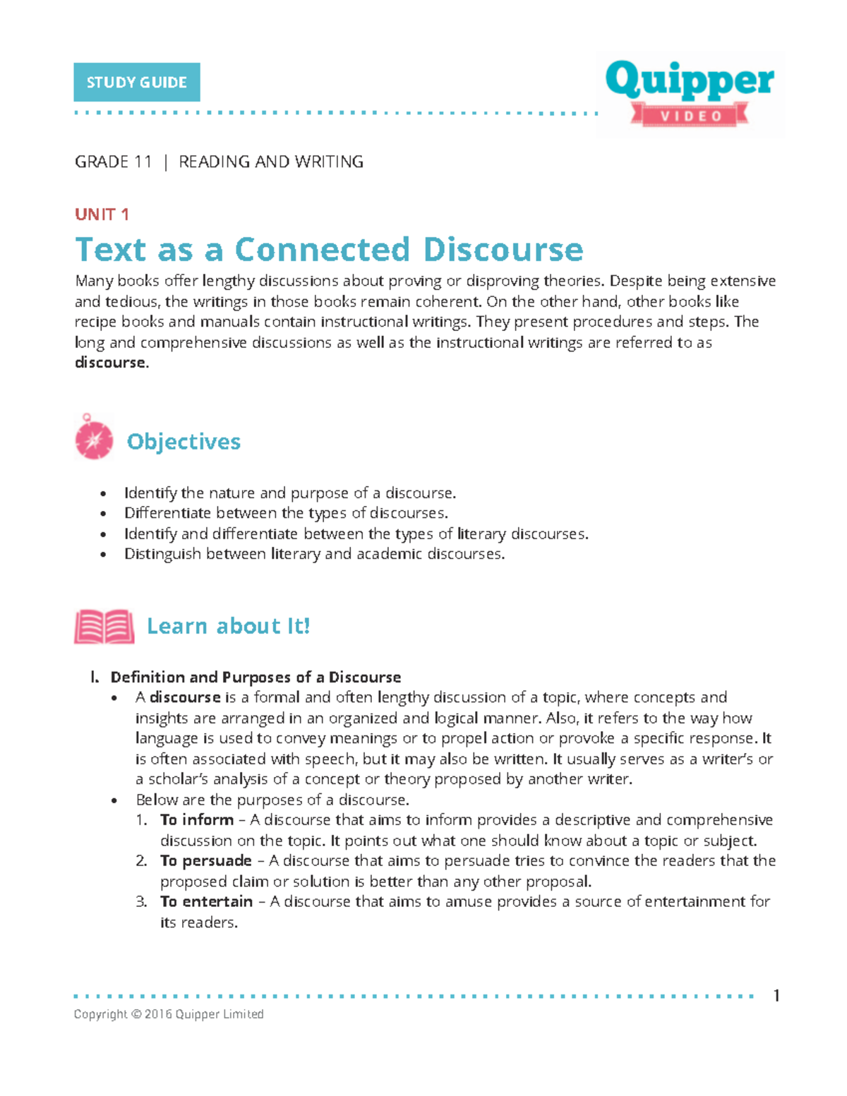 3 Connected Discourse English Material 1 GRADE 11 READING AND
