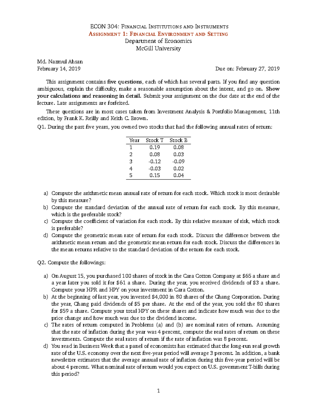 financial institutions assignment