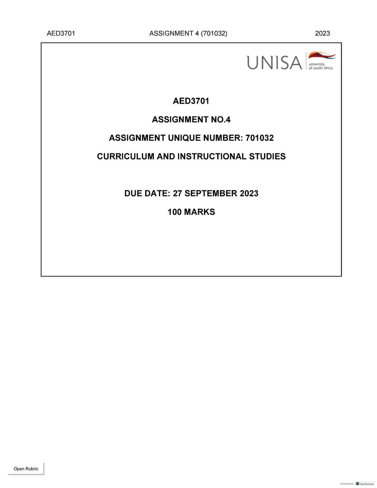 AED3701 Assignment 4 (701032) 14 September - 27 September 2023 ...