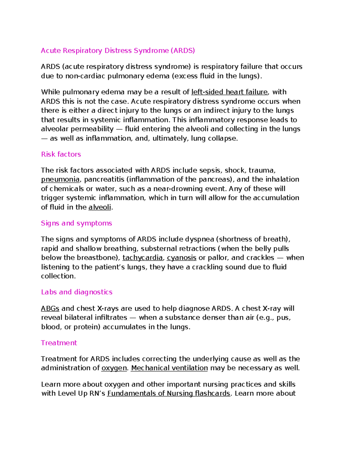 ATI Temp paper work - Acute Respiratory Distress Syndrome (ARDS) ARDS ...