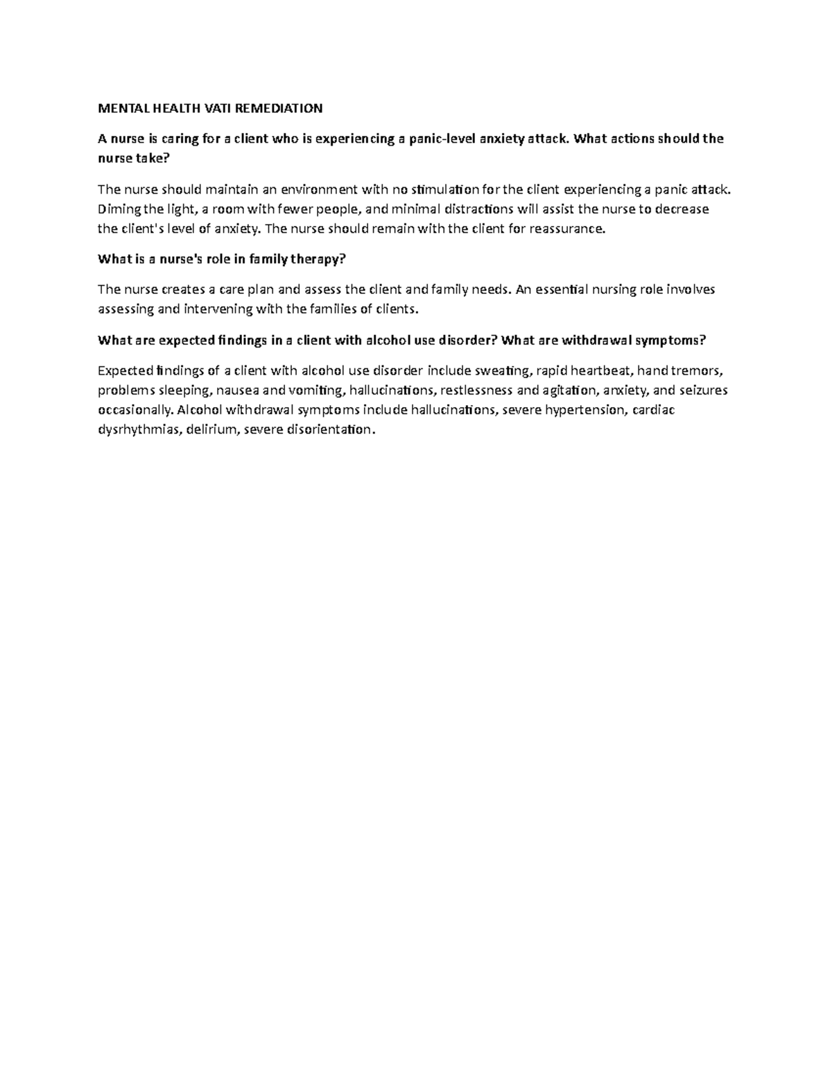 Mental Health Vati MENTAL HEALTH VATI REMEDIATION A Nurse Is Caring 